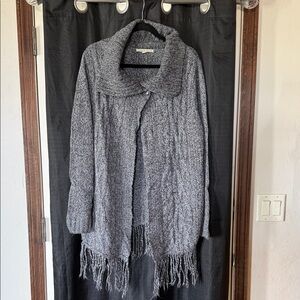 Carolyn Taylor Charcoal Cable Knit Cardigan with Fringe